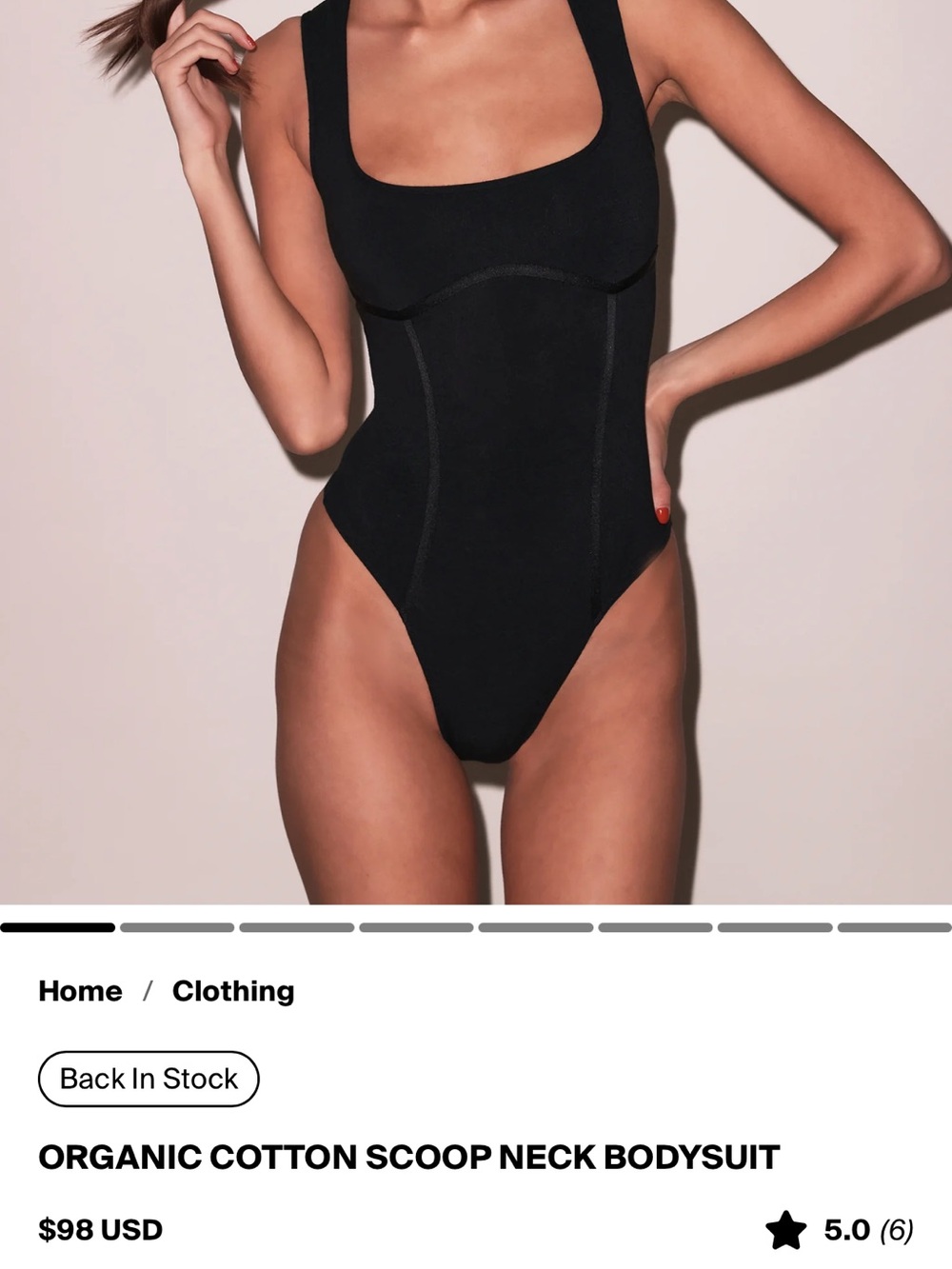 Fleur du Mal Black Scoop-Neck Organic Cotton Bodysuit